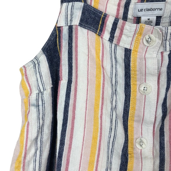 Liz Claiborne Linen Blend Cropped Tank Top, Button Front, Striped, Layer, SZ M - Picture 4 of 8